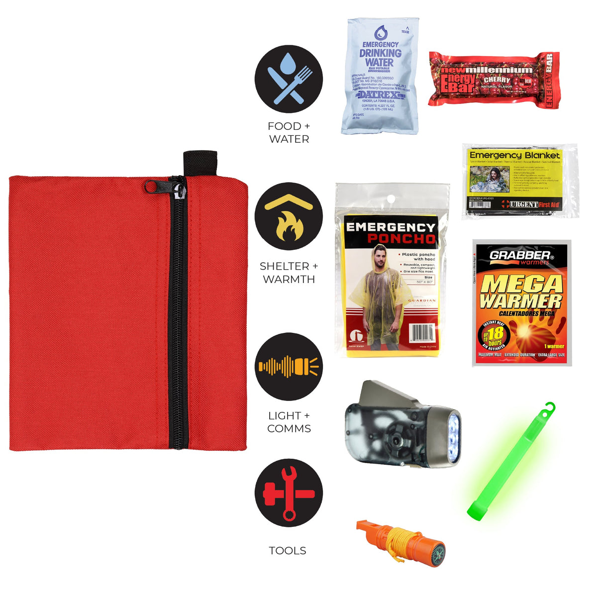 Quake Kits Mini Emergency Preparedness Kit in Zipper Pouch